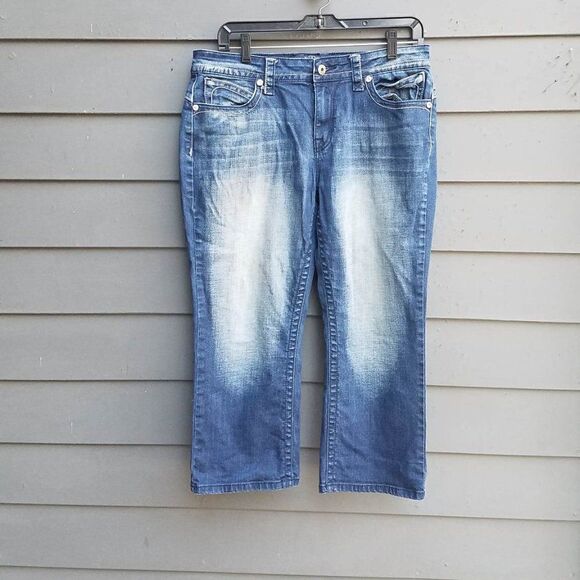 Zenim Denim Natural Waist Cropped Jeans Bling on Back Pockets size 29 8 - Picture 1 of 12